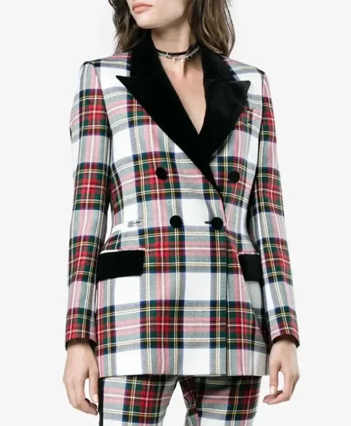 Madelaine Petsch TV Series Riverdale Season 5 Cheryl Blossom Suiting Fabric Plaid Blazer Front