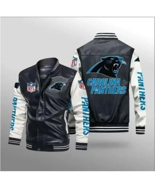 Marc Carolina Panthers Bomber Leather Jacket Black