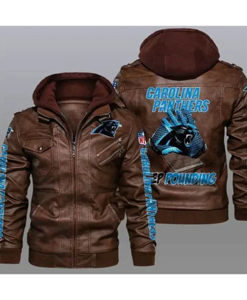 Marc Carolina Panthers Bomber Leather Jacket Brown