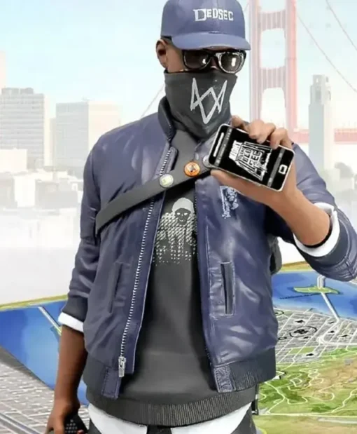 Marcus Holloway Watch Dogs 2 Blue Satin Bomber Jacket