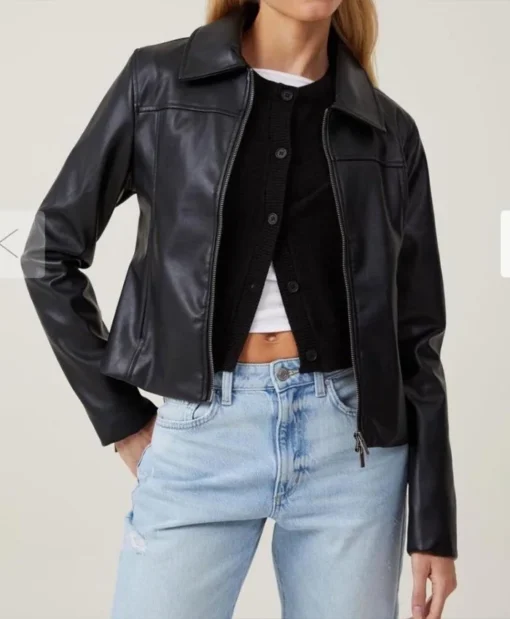 Mary L Cotton On Women Black Shirt Style Zip Leather Jacket