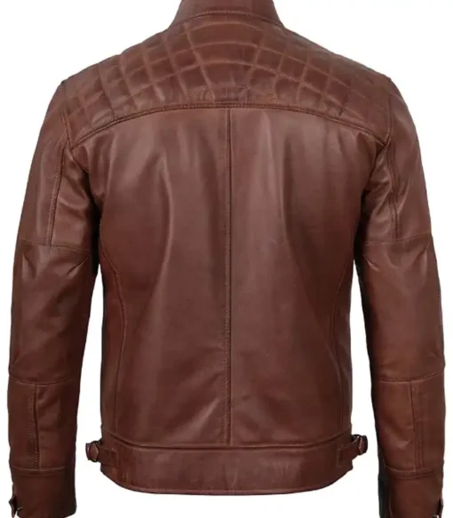 Men Biker Cafe Racer Quilted Dark Brown Real Leather Motorcycle Jacket