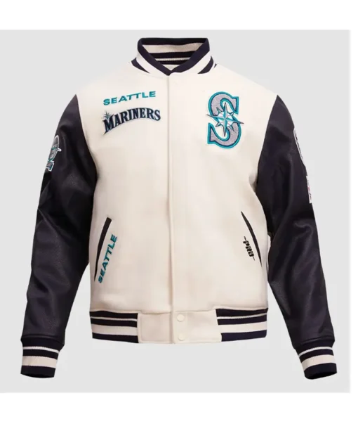 Men Retro Classic Rib Seattle Mariners Blue Varsity Jacket