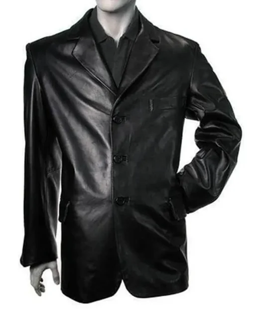 Men Silky Leather Black Blazer