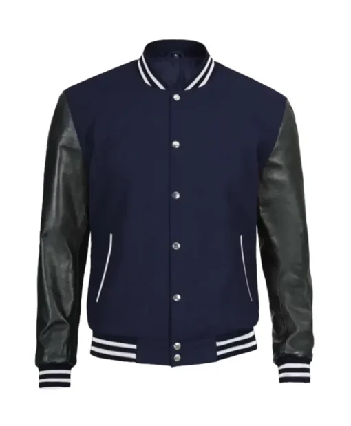 Mens Baseball Navy Blue and Black Varsity Letterman Jacket