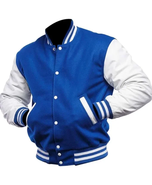 Mens Blue Varsity Wool Letterman High School Bomber Jacket