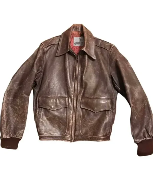 Mens Brown 1950s Vintage Leather Bomber Jacket