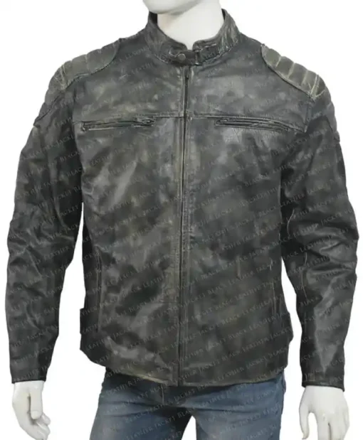 Mens Cafe Racer Distressed Black Hooligan Leather Jacket