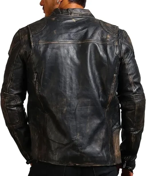 Mens Distressed Black Real Leather Moto Jacket sale