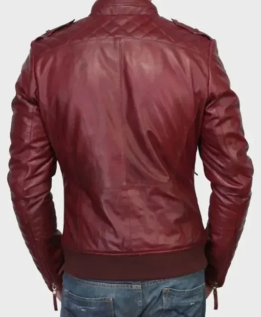 Mens Kevin Burgundy Shearling Genuine Sheepskin Leather Jacket