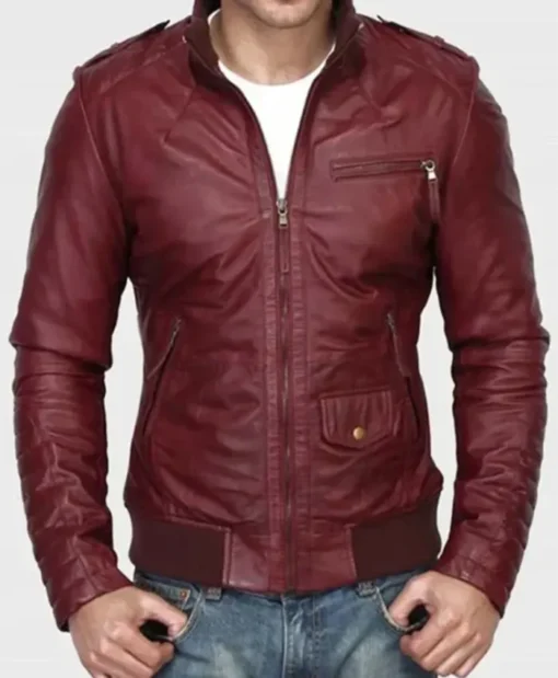 Mens Kevin Burgundy Sheepskin Leather Jacket