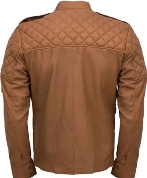 Men’s Quilted Tan Brown Rib-Knit Sheepskin Leather Jacket