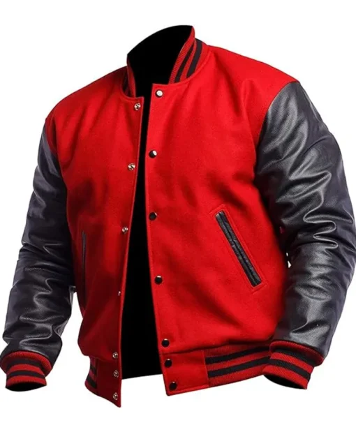 Mens Red and Black Wool Letterman High School Varsity Jacket