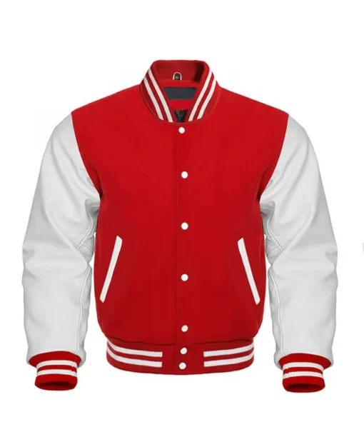 Mens Red and White Baseball Sports Letterman Jacket