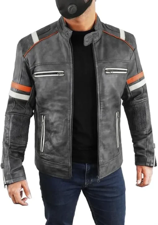 Mens Retro 3 Cafe Racer Biker Vintage Jacket