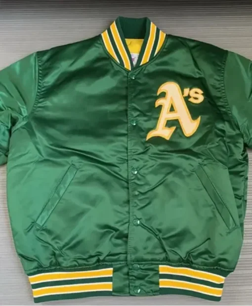 Mens Satin Bomber Starter Oakland Green Jacket