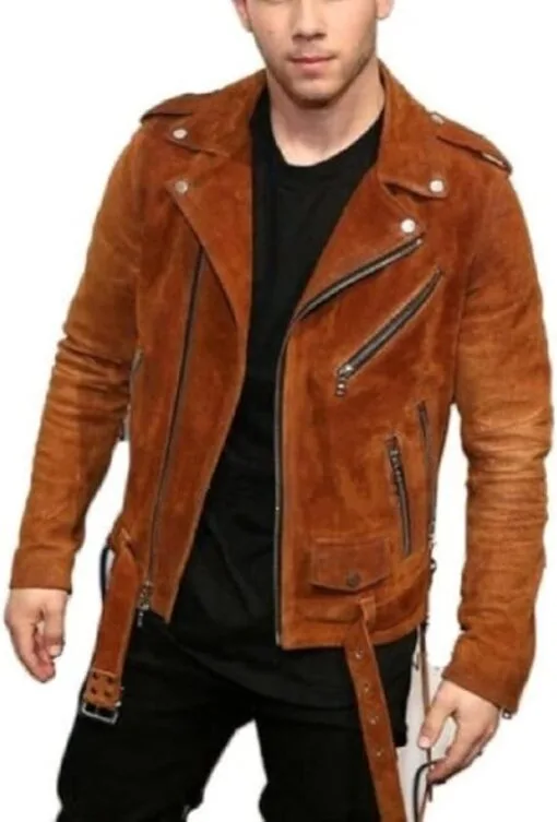 Men’s Tan Camel Brown Leather Biker Jacket