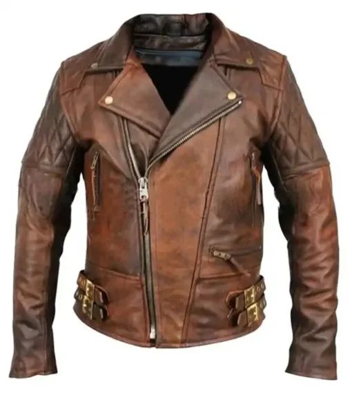 Mens Vintage Distressed Brown Motorcycle Jacket