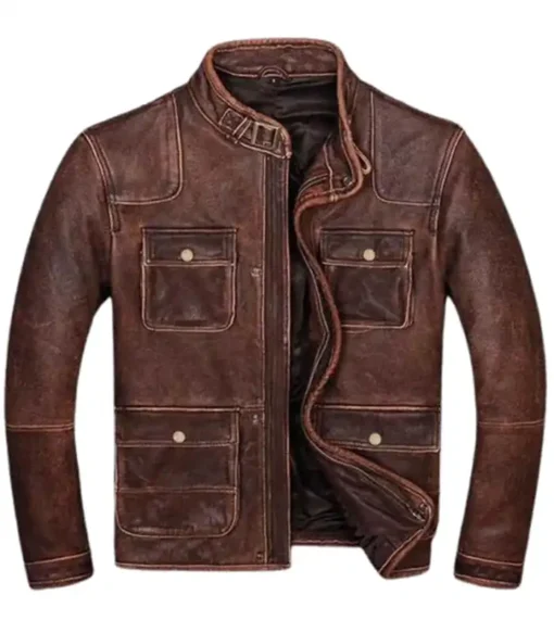 Men’s Vintage Motorcycle Brown Distressed Leather Jacket