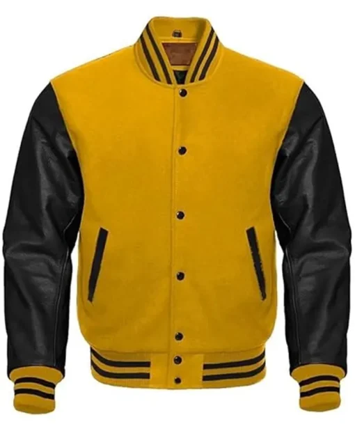 Mens Yellow and Black Varsity University Style Letterman Jacket