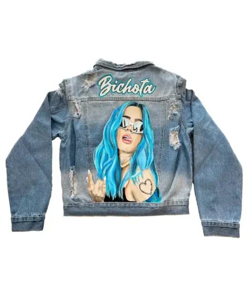 Mens and Womens Karol G Blue Denim Jacket For Sale