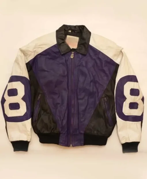 Michael Hoban 8 Ball Purple and Black Bomber Leather Jacket