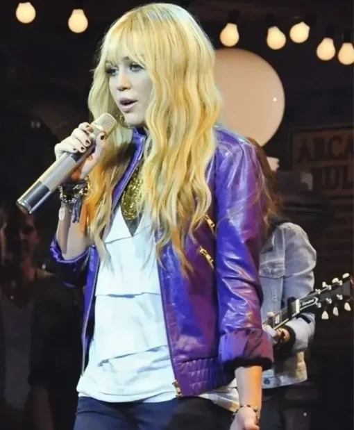 Miley Cyrus Purple Leather Jacket