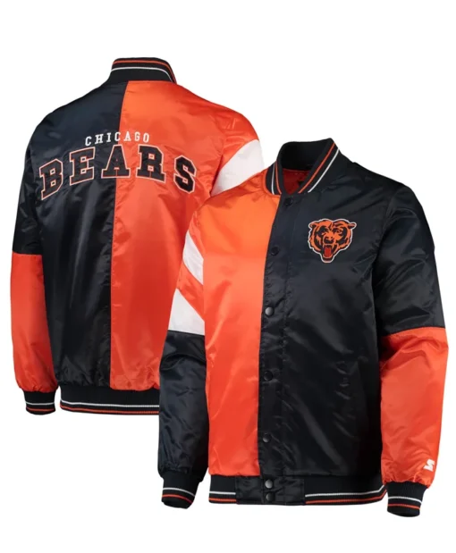 Monroe Chicago Bears Black and Orange Satin Varsity Jacket