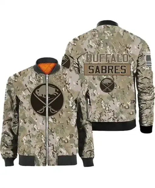 NHL Team Buffalo Sabres Camo Print Vintage Bomber Jacket For Sale