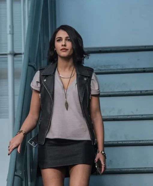 Naomi Scott Power Rangers Women Black Leather Vest