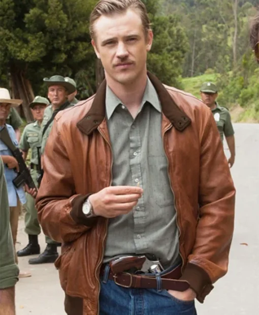 Narcos Boyd Holbrook Brown Bomber Leather Jacket