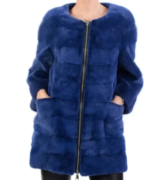 Nelly Collarless Blue Mink Fur Coat