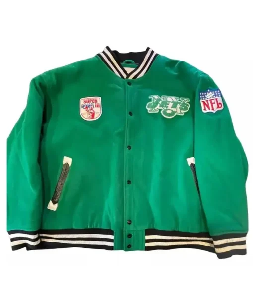 New York Jets Green Throwbacks Satin Varsity Jacket