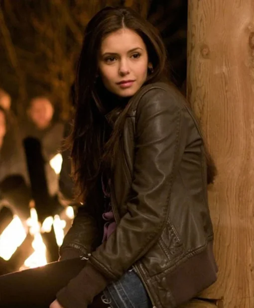 Nina Dobrev The Vampire Diaries Brown Leather Jacket