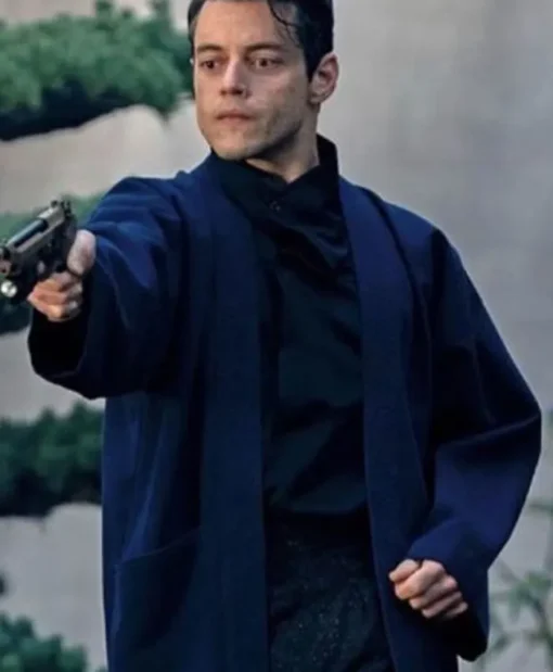 No Time to Die Rami Malek Blue Wool Coat