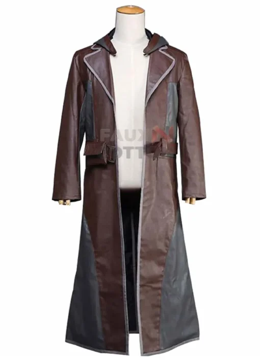 PUBG Brown and Grey Hooded Leather Coat