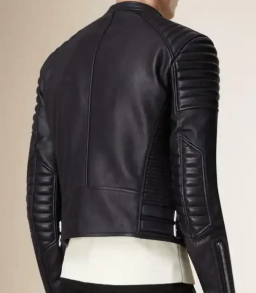 Padded Shoulder Asymmetrical Biker Leather Jacket