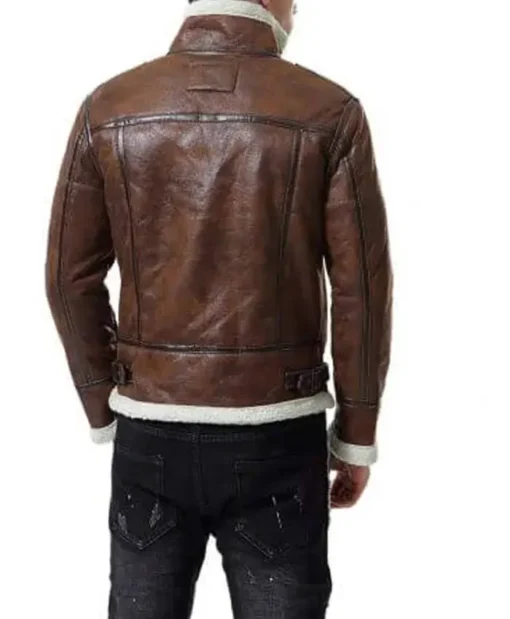 Parker Motorcycle Distress Brown Fur Shearling Bomber Sheepskin Jacket