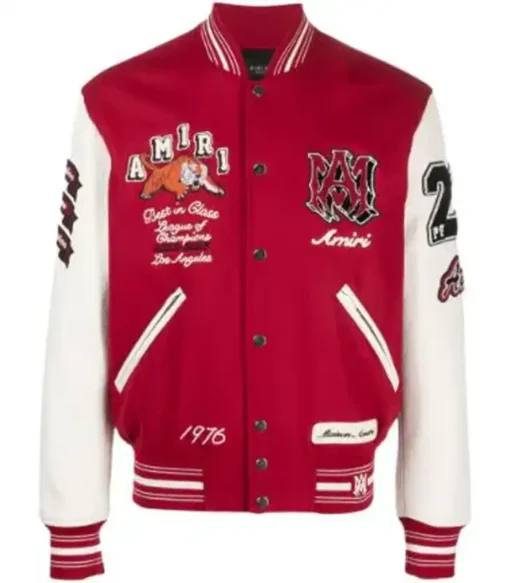 Patched Red Amiri Varsity Jacket