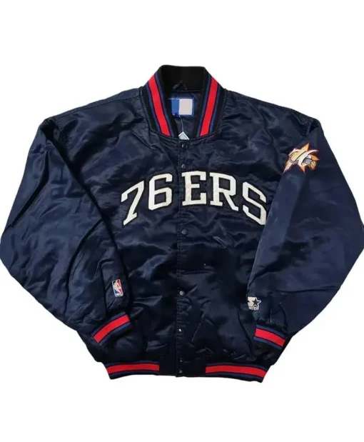 Philadelphia 76ers Navy Satin Varsity Jacket