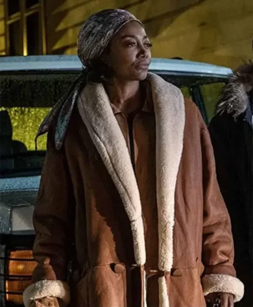 Power Book III Patina Miller Brown Leather Shearling Coat