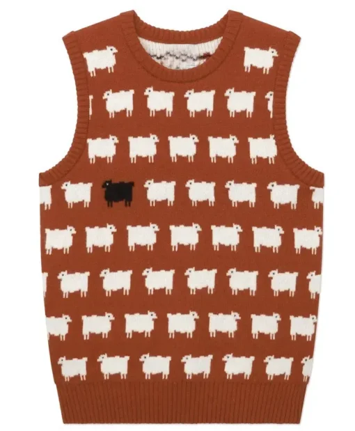 Princess Diana Black Sheep Printed Brown Sweater Vest