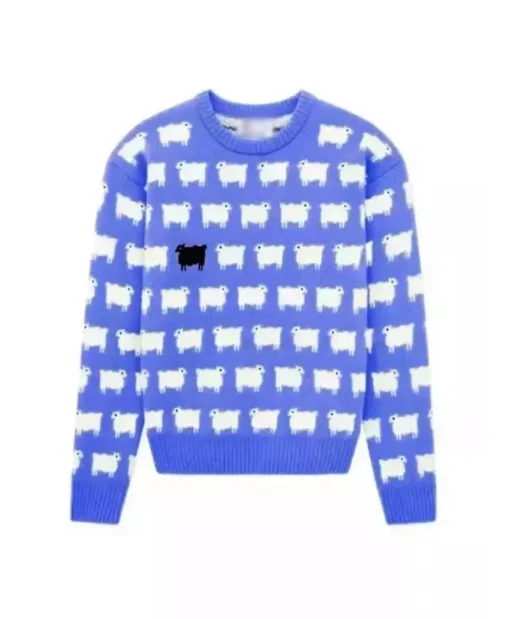 Princess Diana Black Sheep Printed Dark Blue Sweater