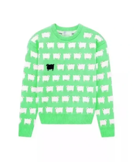 Princess Diana Black Sheep Printed Green Sweater