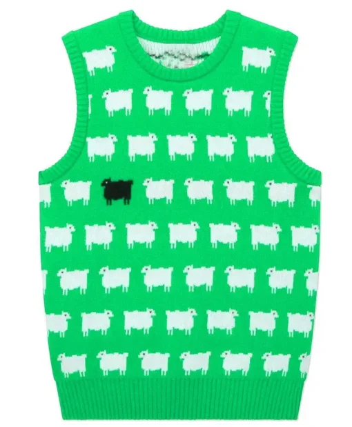 Princess Diana Black Sheep Printed Green Sweater Vest