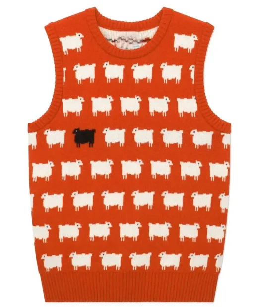 Princess Diana Black Sheep Printed Orange Sweater Vest