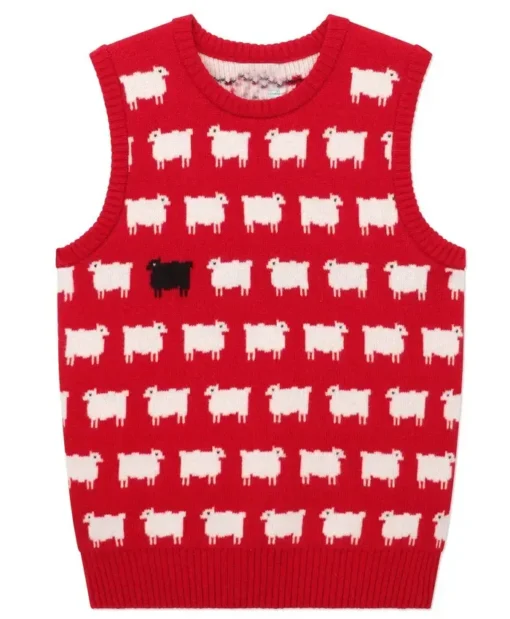 Princess Diana Black Sheep Printed Red Sweater Vest