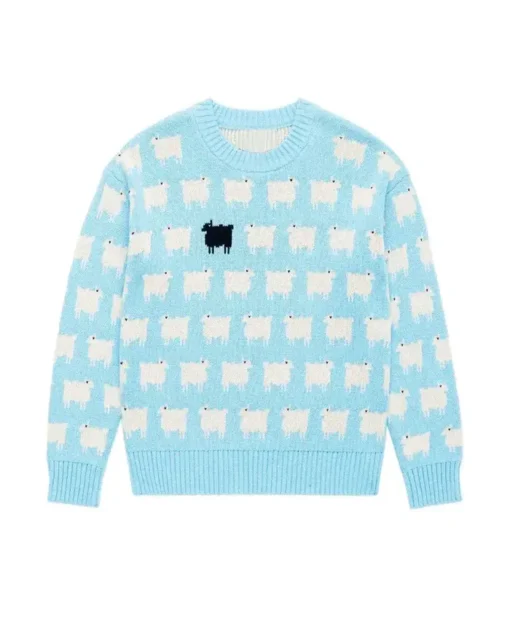 Princess Diana Black Sheep Printed Teal Blue Sweater