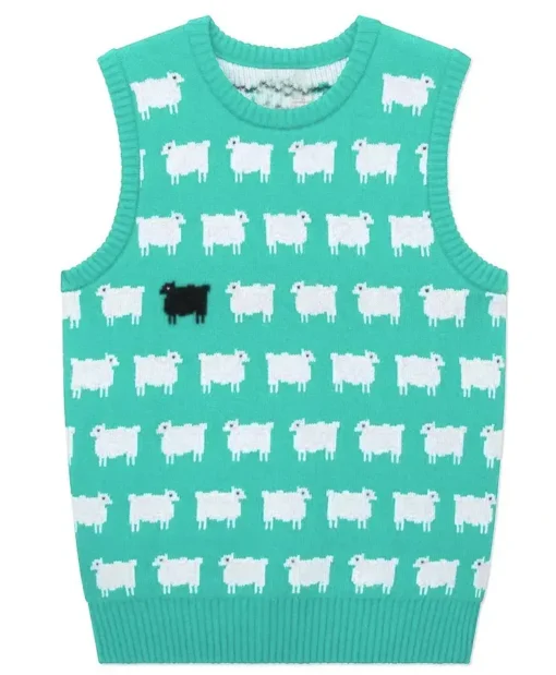 Princess Diana Black Sheep Printed Teal Blue Sweater Vest