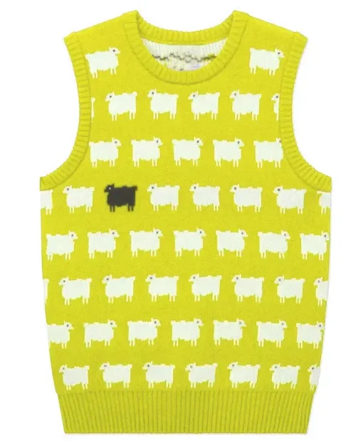 Princess Diana Black Sheep Printed Yellow Sweater Vest